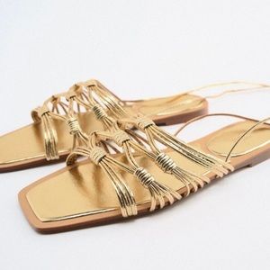 Brand New Zara Gold Wrap Sandals Size 8/39